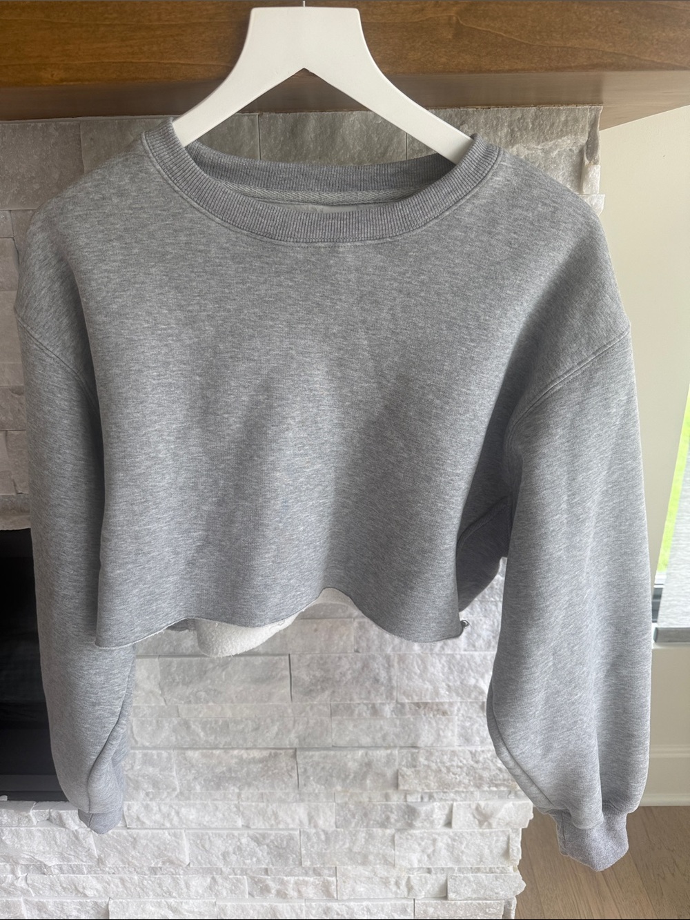 Women Cropped Gray Crewneck Sweatshirt